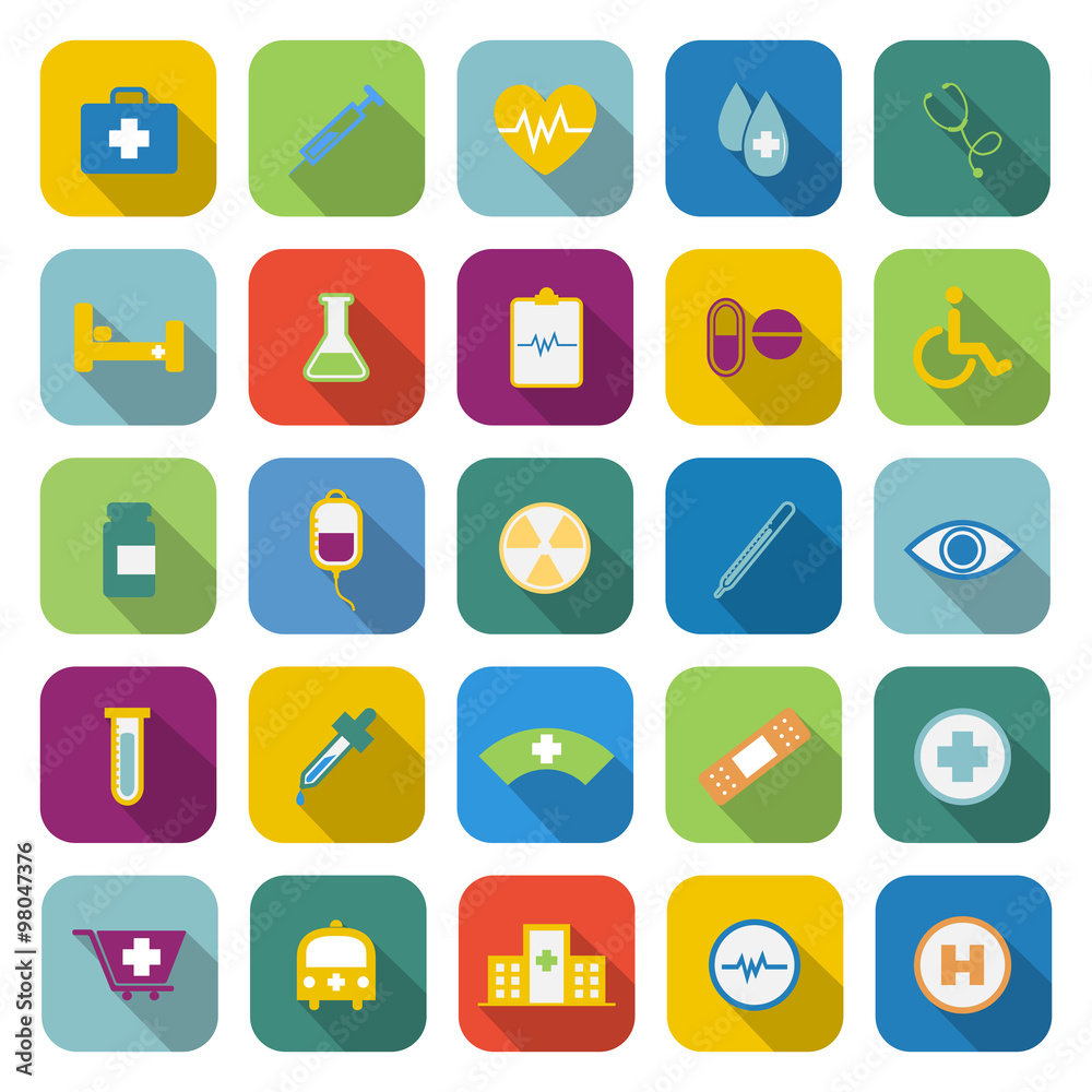 Medical color icons with long shadow Medical color icons with long shadow