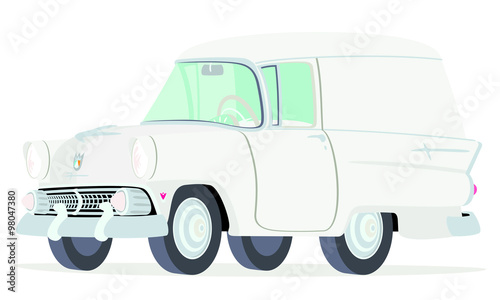 Caricatura Ford Courier Sedan Delivery 1955  blanca vista frontal y lateral