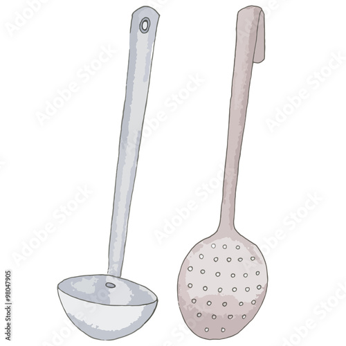 Set of kitchen utensils: a ladle and a skimmer