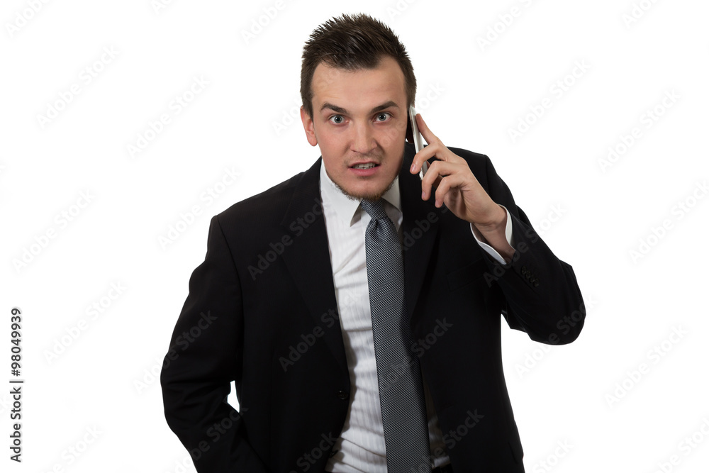Young business man holding phone Young business man holding phone