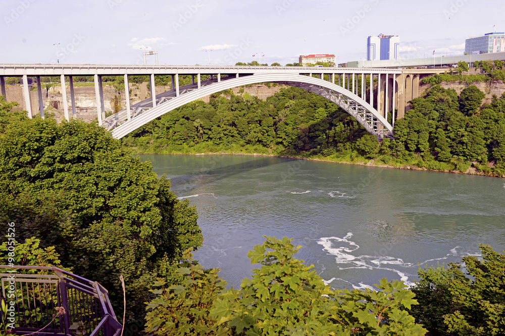 Rainbow Bridge on border of United States and Canada upriver from ...