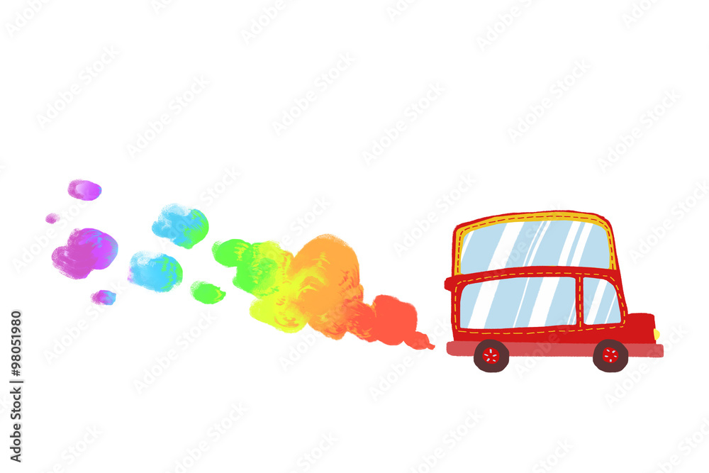 Illustration for Children: Little Red Car with Rainbow Smoke. Realistic Fantastic Cartoon Style Artwork / Story / Scene / Wallpaper / Background / Card Design. Stock Illustration | Adobe Stock Illustration for Children: Little Red Car with Rainbow Smoke. Realistic Fantastic Cartoon Style Artwork / Story / Scene / Wallpaper / Background / Card Design. Stock Illustration | Adobe Stock