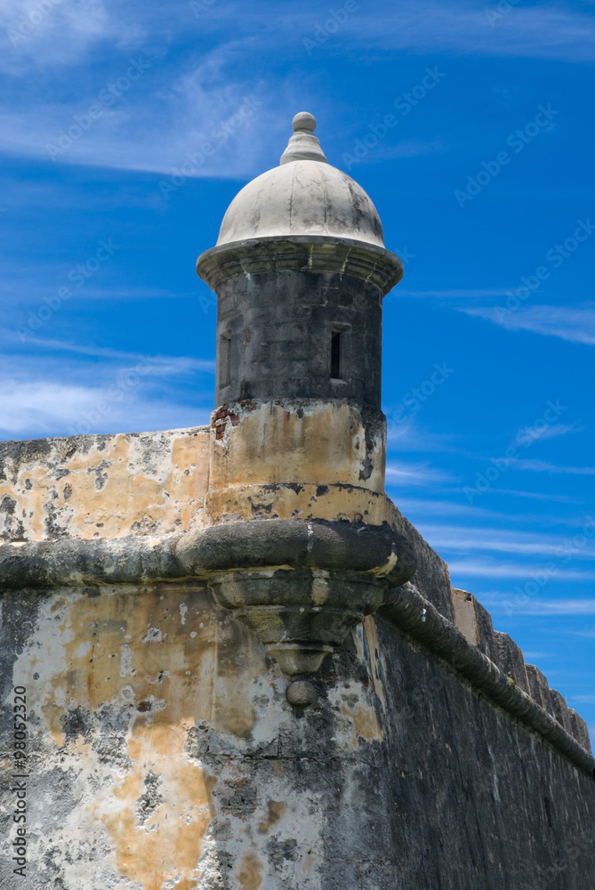 Guerite at old Spanish fort in San Juan, Puerto Rico - architecture detail

Guerite & Cannons at Fort El Morro (Castillo San Felipe del Morro) in San Juan, Puerto Rico.