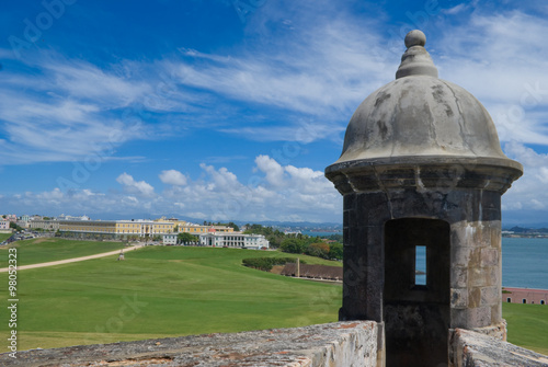 Guerite at old Spanish fort in San Juan, Puerto Rico - architecture detail

Guerite & Cannons at Fort El Morro (Castillo San Felipe del Morro) in San Juan, Puerto Rico. photo