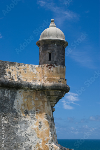 Guerite at old Spanish fort in San Juan, Puerto Rico - architecture detailGuerite & Cannons at Fort El Morro (Castillo San Felipe del Morro) in San Juan, Puerto Rico.