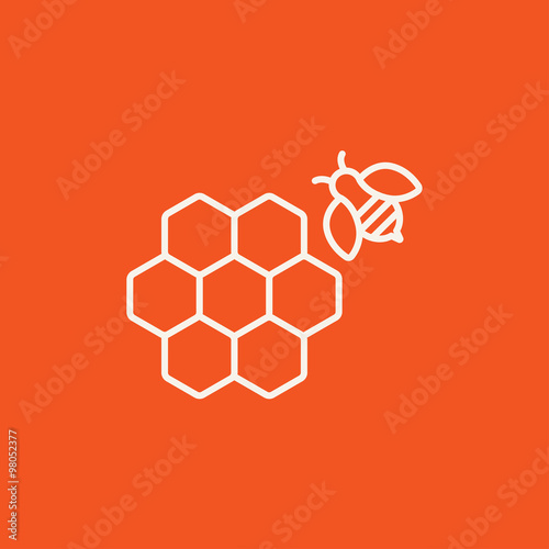 Honeycomb and bee line icon.