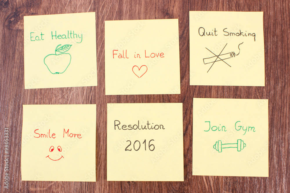 New years resolutions on yellow sheet of paper New years resolutions on yellow sheet of paper