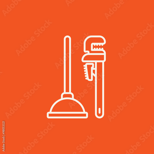 Pipe wrenches and plunger line icon.