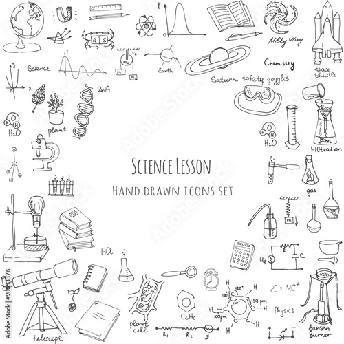 Freehand drawing school items, Back to School Science theme, Hand drawing set of school supplies sketchy doodles vector illustration, doodles, science, physics, calculus, chemistry, biology, astronomy