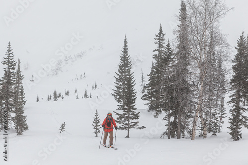Man ski-touring in the mountains