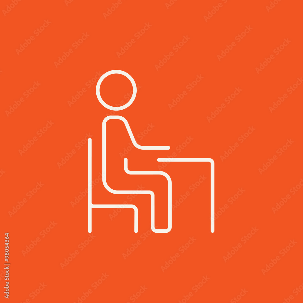 Student sitting on chair at the desk line icon. Student sitting on chair at the desk line icon.