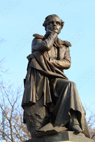 Bronze sculpture to famous Russian poet Lermontov. Pyatigorsk, R photo