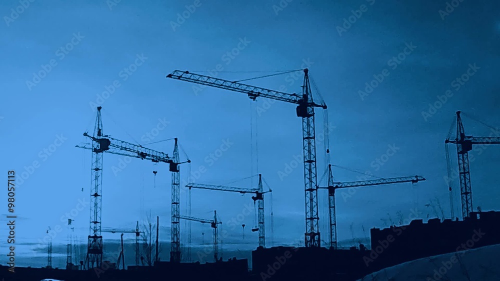 Construction Site At Sunset timelapse silhouette Construction Site At Sunset timelapse silhouette