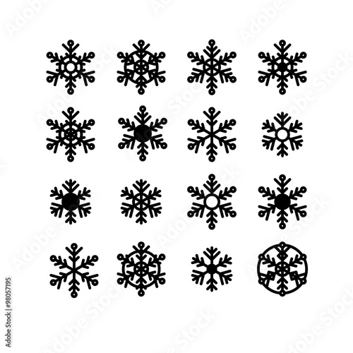 Snowflake winter set  vector  . Graphic crystal frozen decoration for design. Isolated.