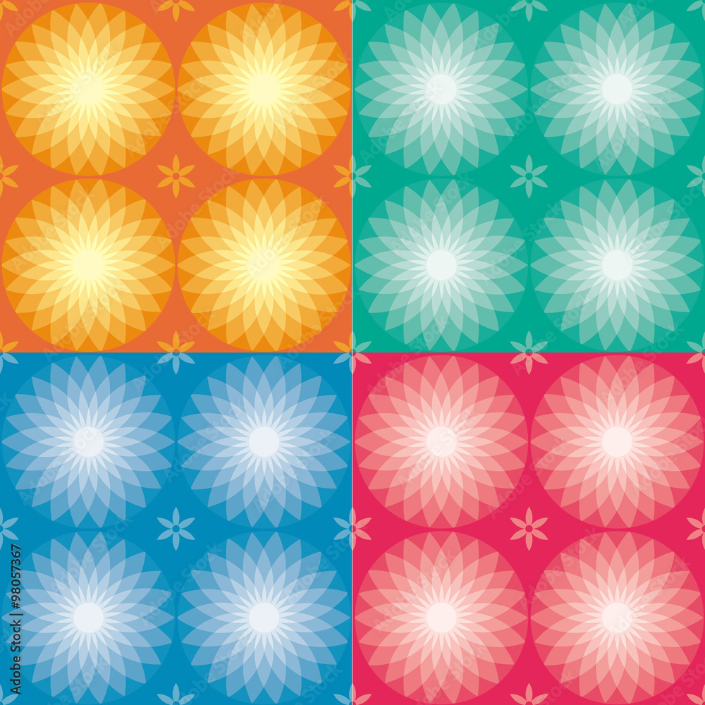 circles set - bright orange, turquoise, blue and pink color petals patterns circles set - bright orange, turquoise, blue and pink color petals patterns