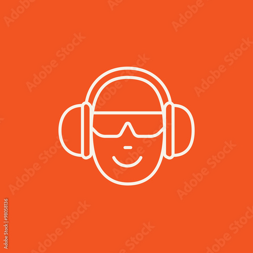 Man in headphones line icon.