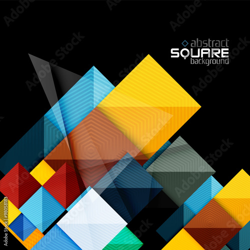 Glossy color squares on black. Geometric abstract background