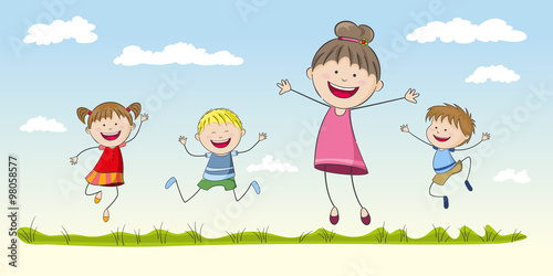 Four jumping Children