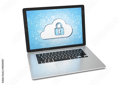 3d rendering of a laptop with cloud security concept