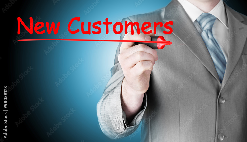 businessman writing new customers businessman writing new customers