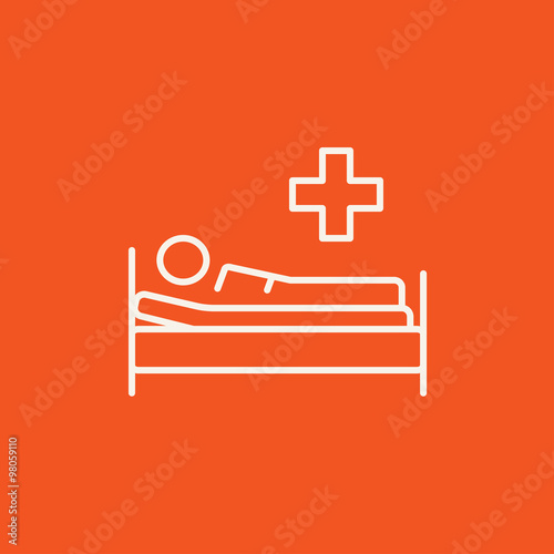 Patient lying on bed line icon.