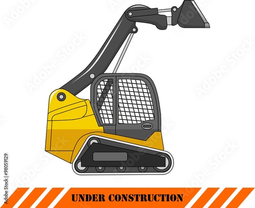 Skid steer loader. Heavy construction machine. Vector illustration