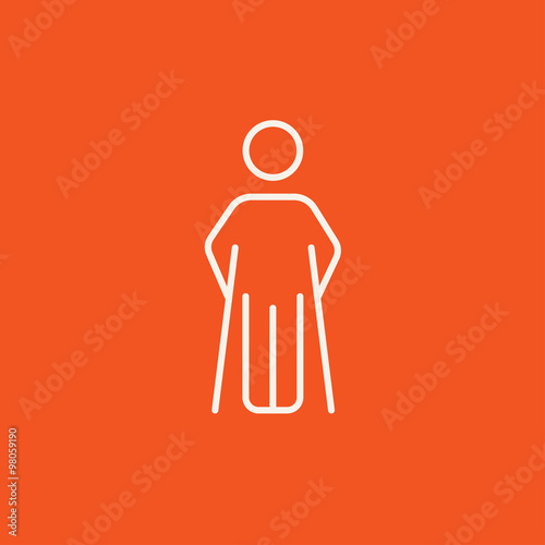 Man with crutches line icon.