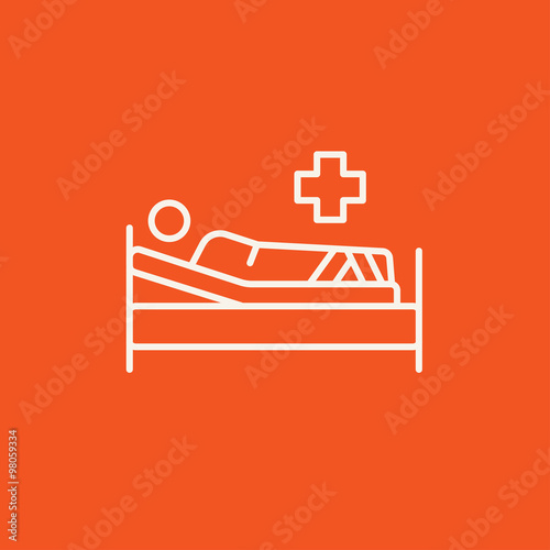 Patient lying on bed line icon.
