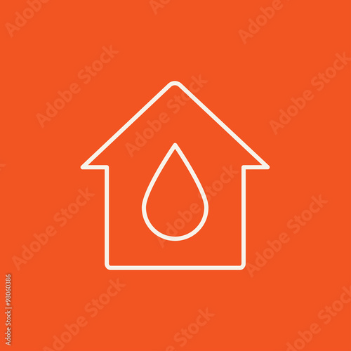 House with water drop line icon.