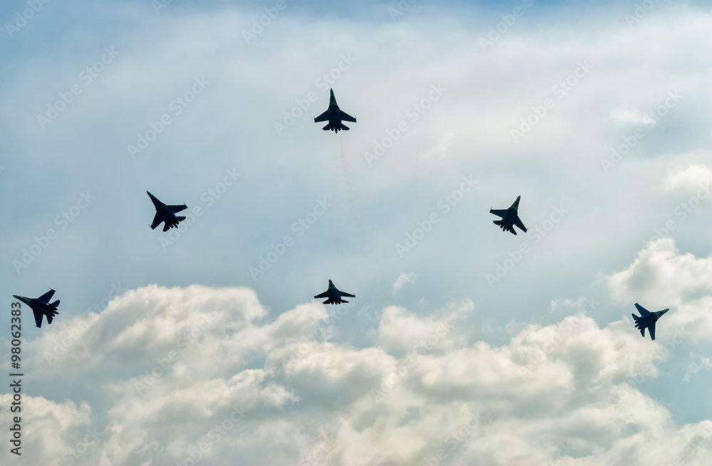 Team work of russian fighters SU-27 knights Team work of russian fighters SU-27 knights