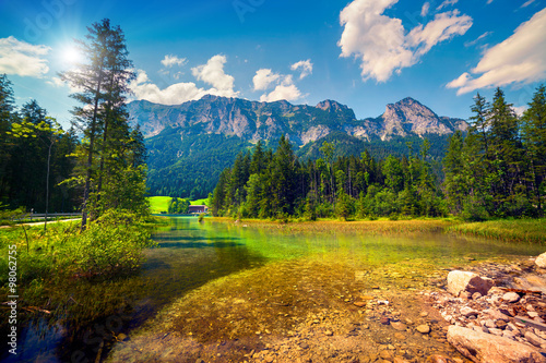 Sunny summer morning on the Hintersee lake photo