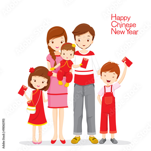 Family Happy With Red Envelopes, Traditional Celebration, China, Happy Chinese New Year