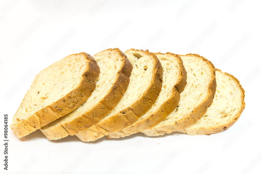 bread sliced on white background