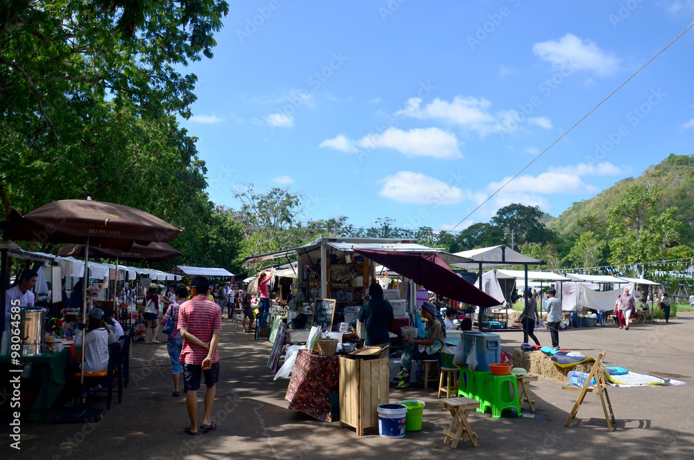 Thai people travel and shopping at market fair