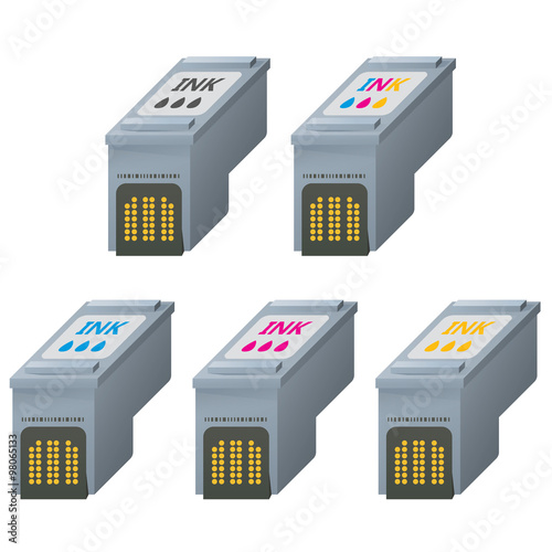 CMYK ink cartridges in isometric. 