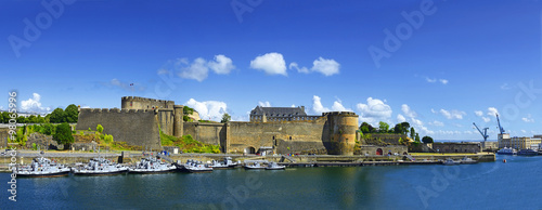 Harbor and Old castle of city Brest, Finistere, Brittany