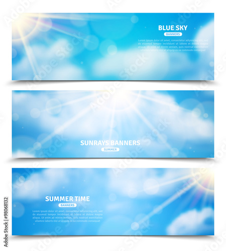 Sun through clouds sky banners set