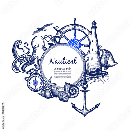 Nautical marine composition icon doodle 
