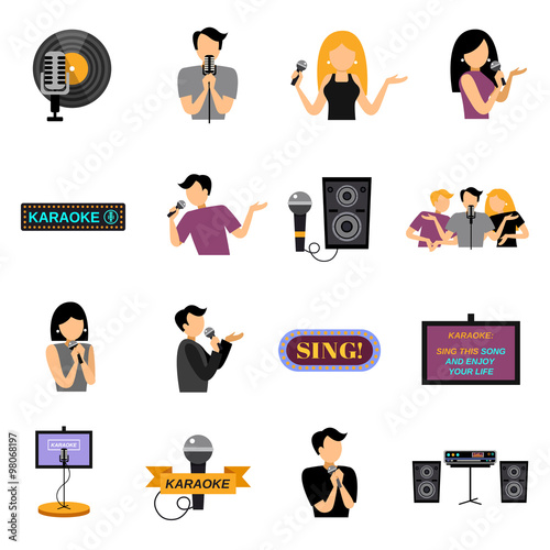 Karaoke Flat Icons Set