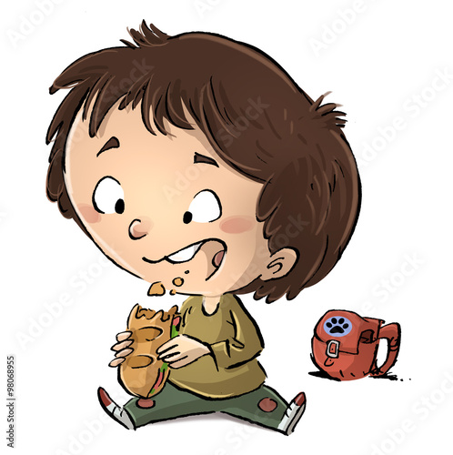 niño comiendo un bocadillo photo