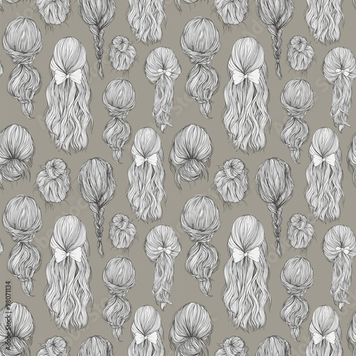 Seamless pattern with beautiful female hairstyle.