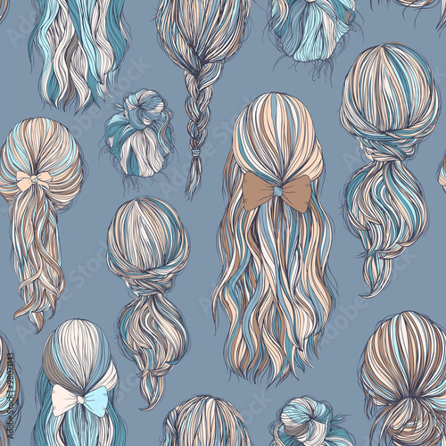 Seamless pattern with beautiful female hairstyle.