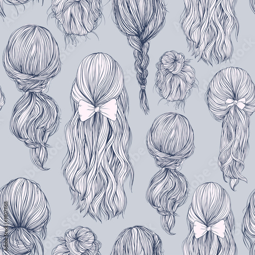 Seamless pattern with beautiful female hairstyle.