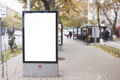 Fototapeta Naklejka Na Ścianę i Meble -  Billboard, banner, empty, white at a bus stop