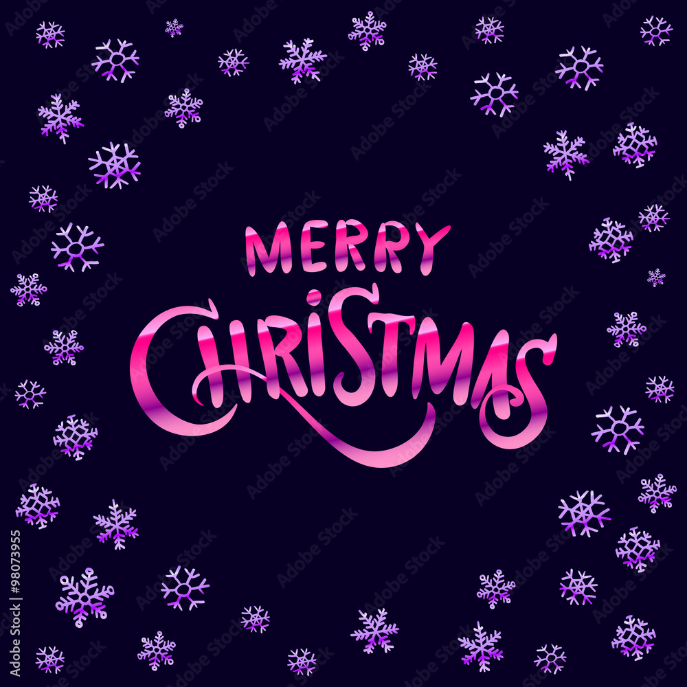 Merry Christmas pink glittering lettering design. Vector illustration EPS 10 art