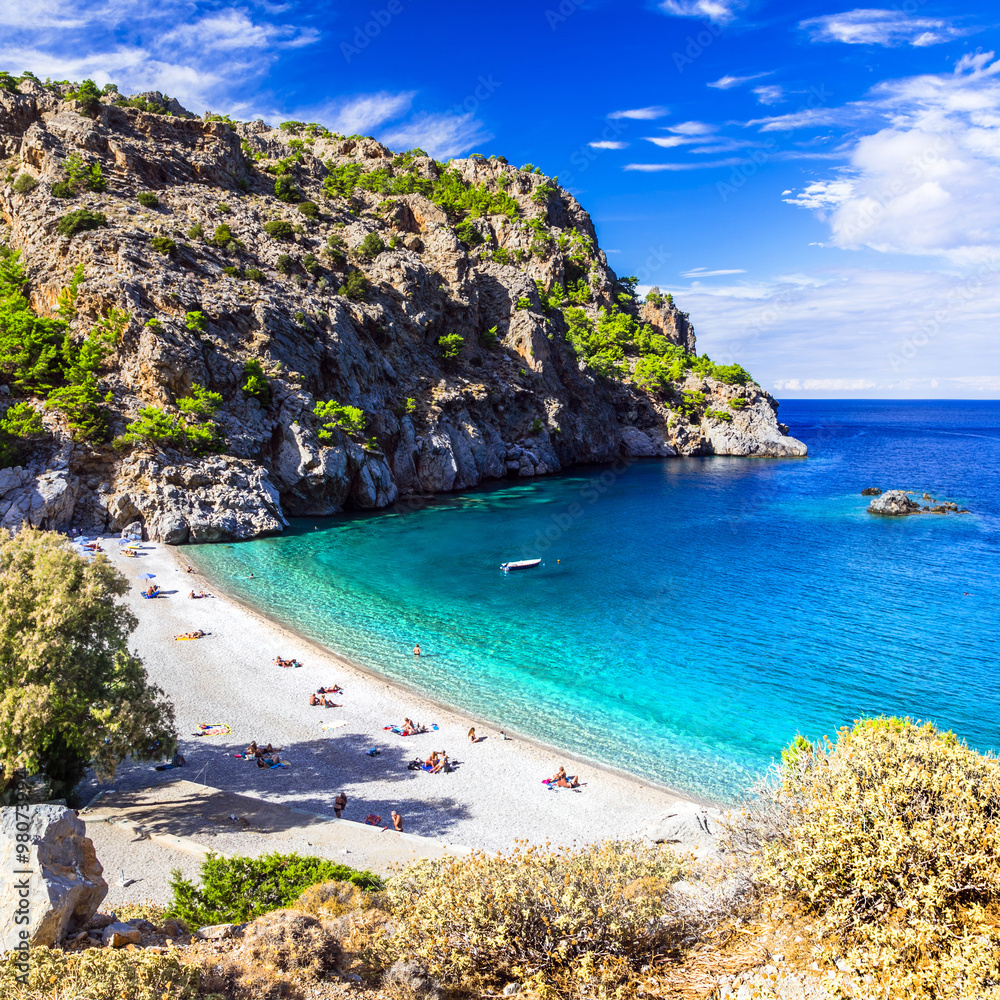 amazing beaches of Greek islands. Karpathos, Achata - obrazy, fototapety, plakaty 
