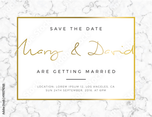 Modern card, for invitation or announcement with golden and marble detail