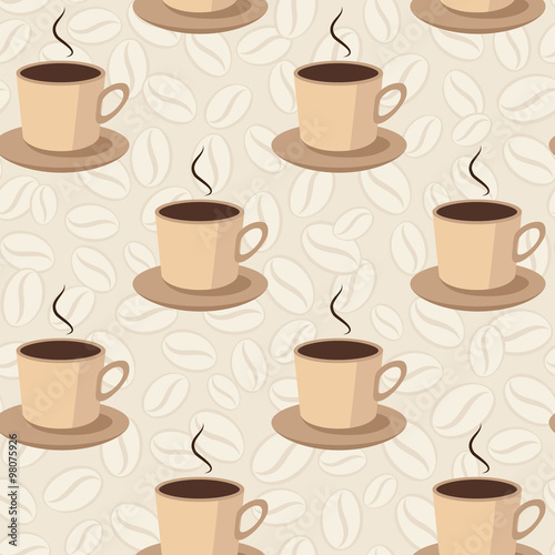seamless vector pattern with cups on coffee beans background