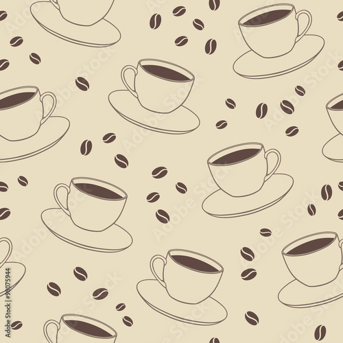 seamless vector pattern with coffee beans and cups