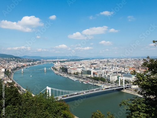 large view of panorama by Citadel hill of Danube river and Budapest city